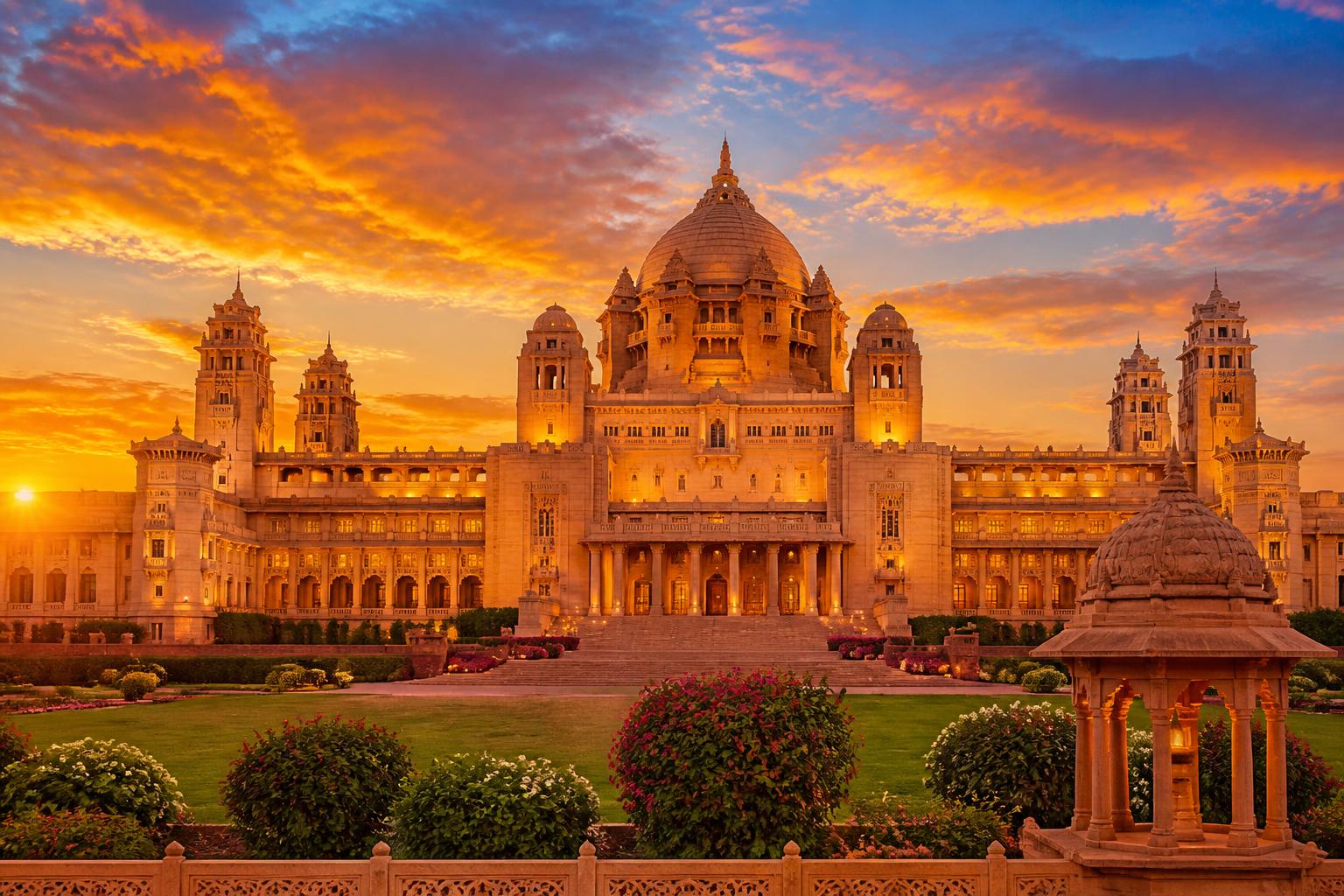 Umaid Bhawan Palace of Jodhpur at sunset